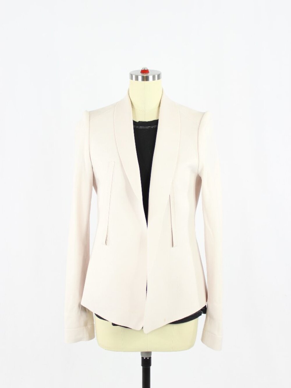 MARIE SAINT PIERRE Pale Pink Crepe Scuba Knit Open Front Shawl Blazer, Size 1/S